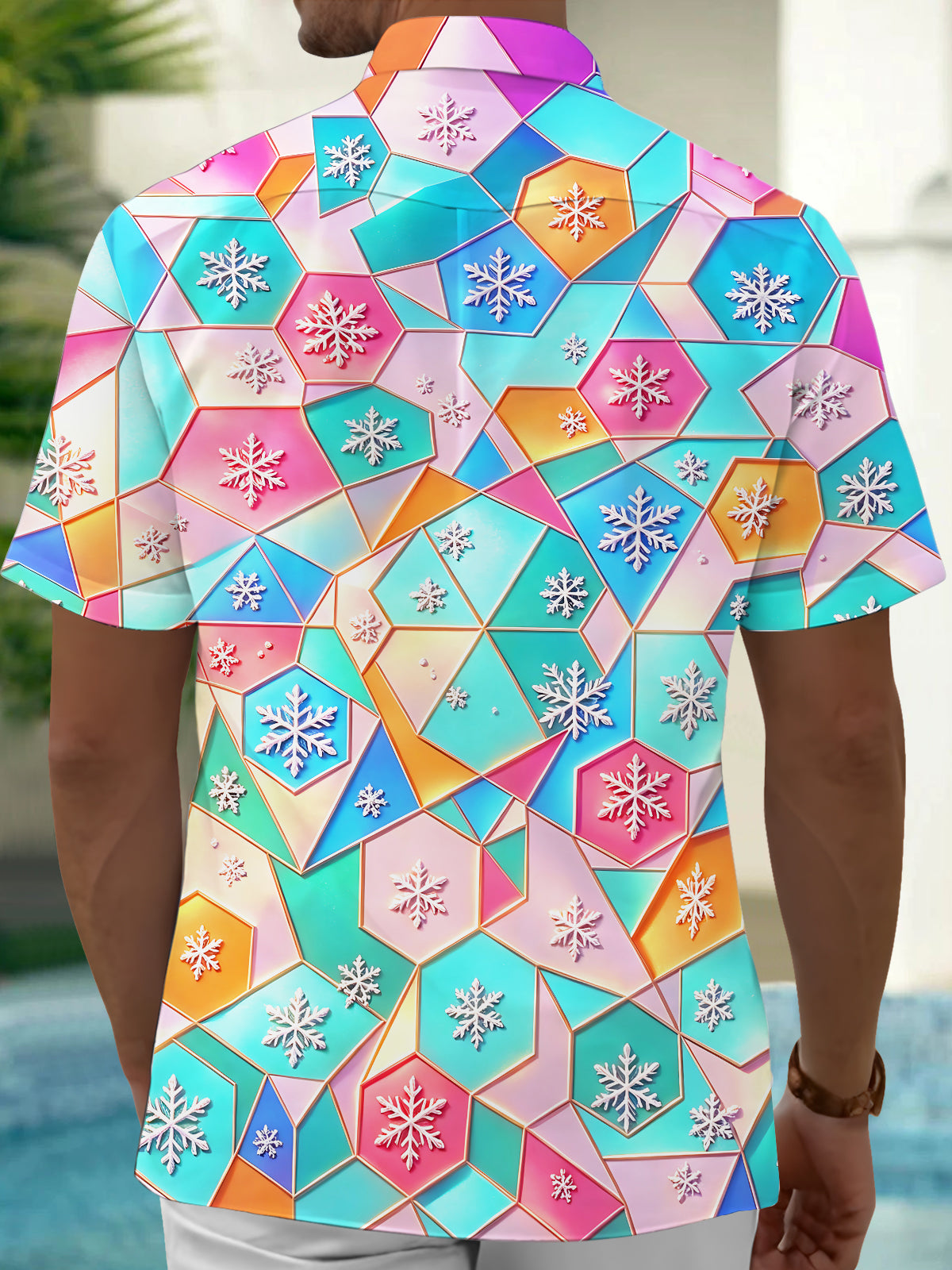 Oceanlyte Men's Hawaiian Snowflake Pattern Short Sleeve Shirt with Chest Pocket