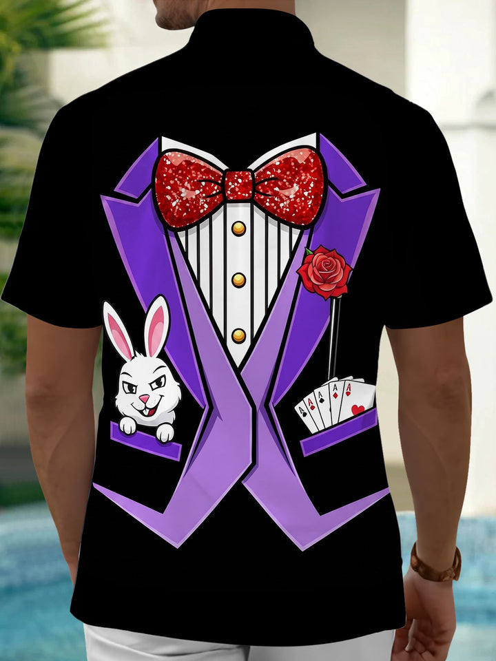 Oceanlyte Men's Graphic Magic Rabbit Print Short Sleeve Dress with Chest Pocket