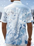 Oceanlyte Men's Printed Saxophone Print Musical Notes Print Short Sleeve Shirt with Chest Pocket