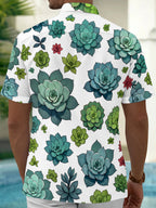 Oceanlyte Men's Hawaiian Succulent Plants Print Short Sleeve Shirt with Chest Pocket