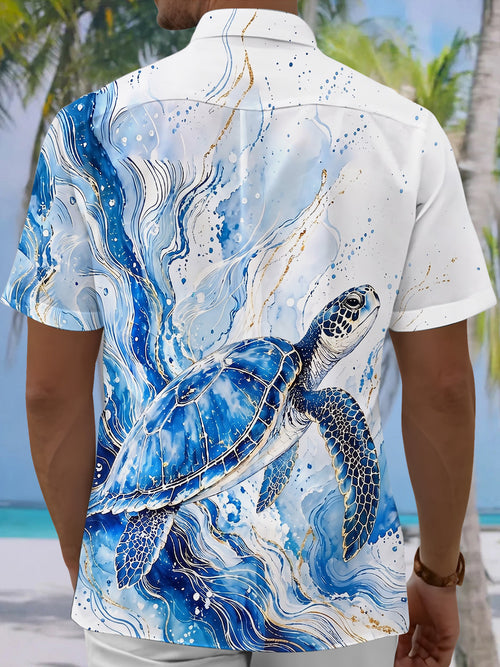 Hawaiian Sea Turtle Men's Pocket Short Sleeve Shirts