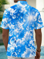 Oceanlyte Men's Hawaiian Ice Crystals Print Snowflakes Print Short Sleeve Shirt with Chest Pocket