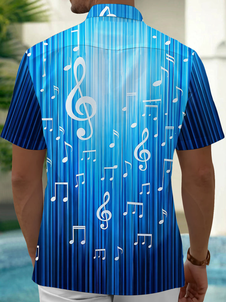 Oceanlyte Men's Striped Musical Notes Print Treble Clef Print Short Sleeve Shirt with Chest Pocket
