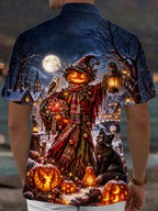 Oceanlyte Men's Graphic Halloween Scarecrow Print Short Sleeve Shirt with Chest Pocket