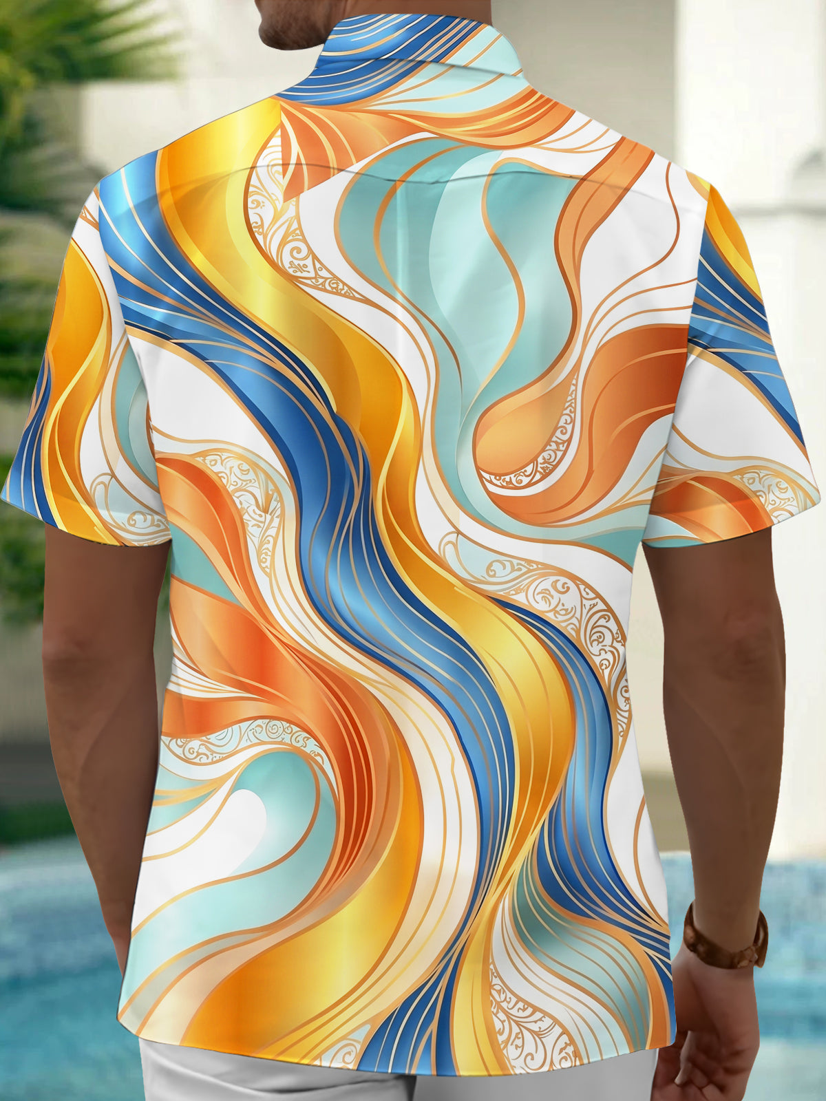 Oceanlyte Men's Printed Abstract Colorful Waves Print Short Sleeve Shirt with Chest Pocket