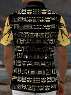 Oceanlyte Men's Vintage Style Egyptian Hieroglyphs Print Short Sleeve Shirt with Chest Pocket
