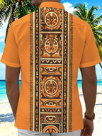 Oceanlyte Men's Patterned Tribal Geometric Pattern Short Sleeve Shirt with Chest Pocket