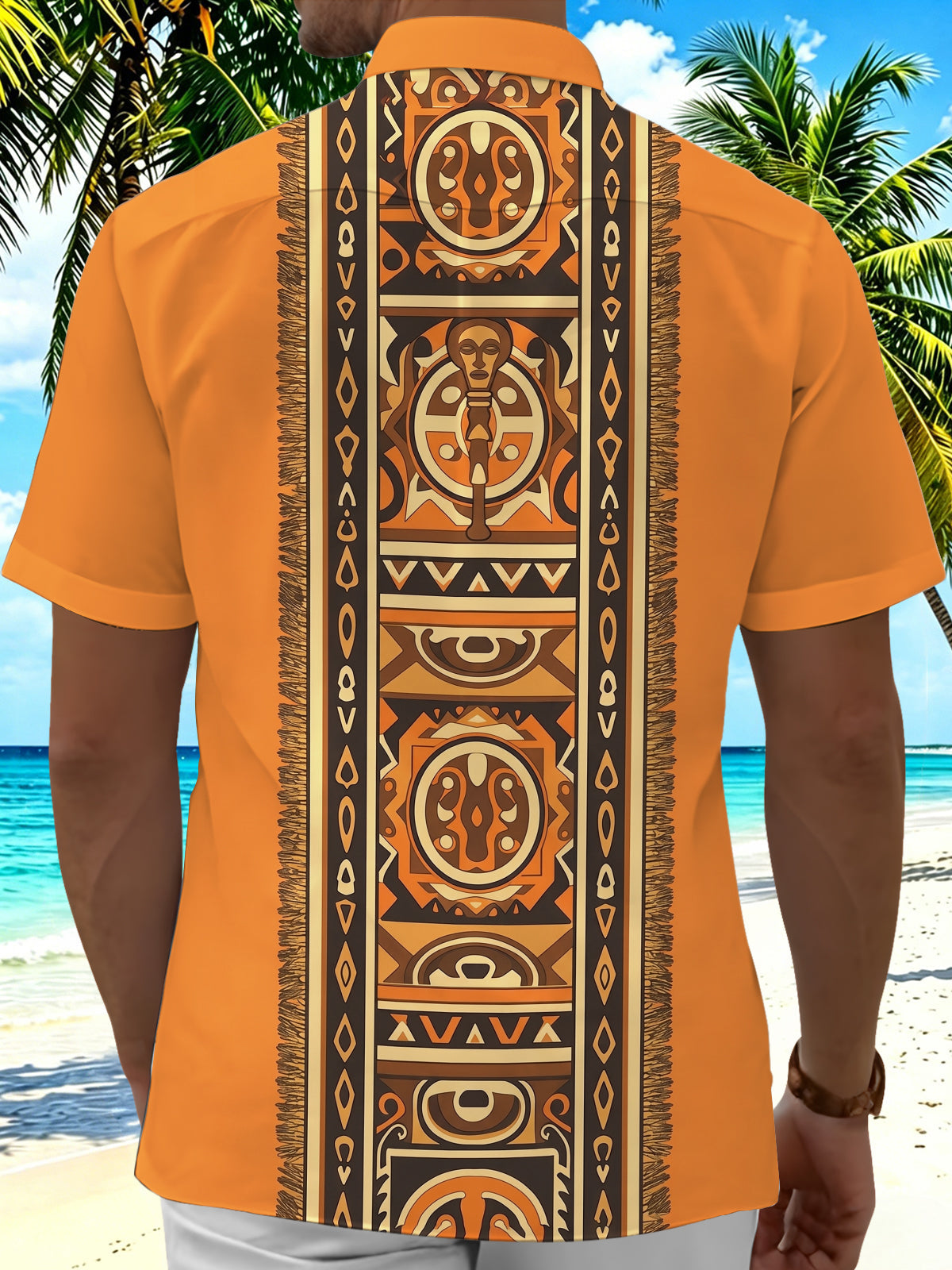 Oceanlyte Men's Patterned Tribal Geometric Pattern Short Sleeve Shirt with Chest Pocket