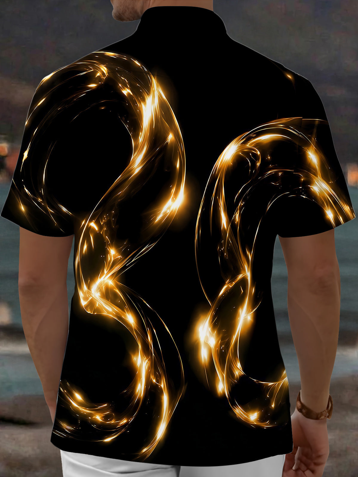 Oceanlyte Men's Patterned Abstract Golden Swirls Print Short Sleeve Shirt with Chest Pocket