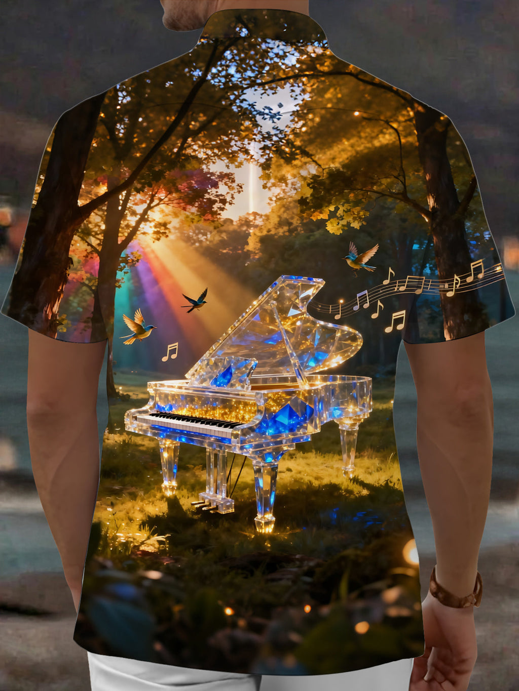 Oceanlyte Men's Printed Crystal Piano Print Short Sleeve Shirt with Chest Pocket