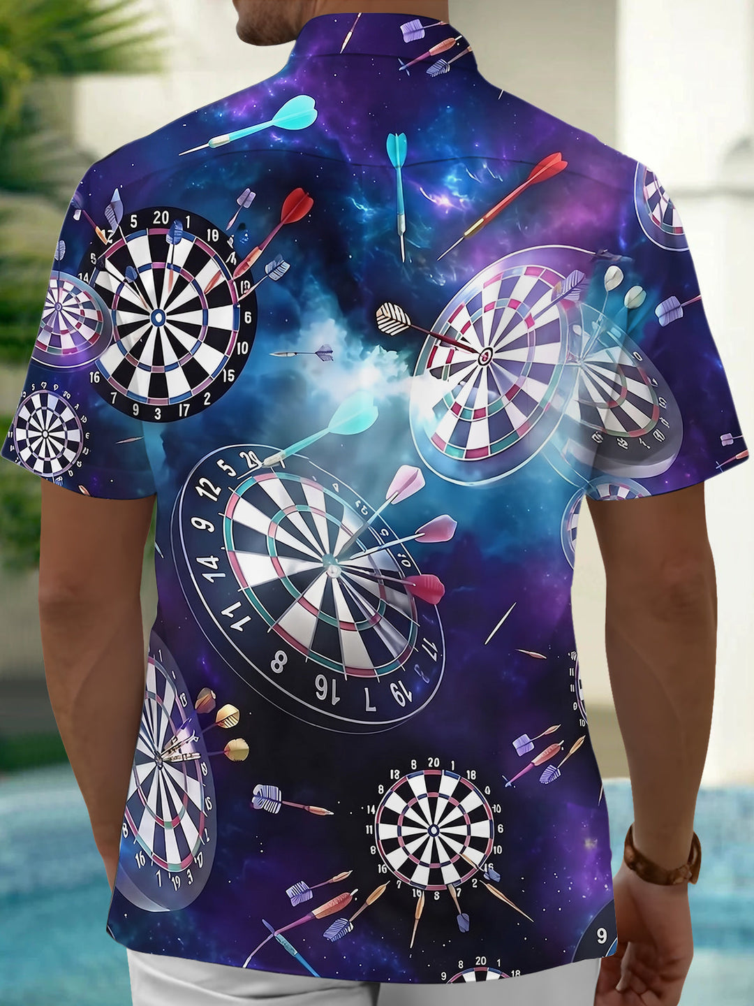 Oceanlyte Men's Printed Dartboard Pattern Short Sleeve Shirt with Chest Pocket