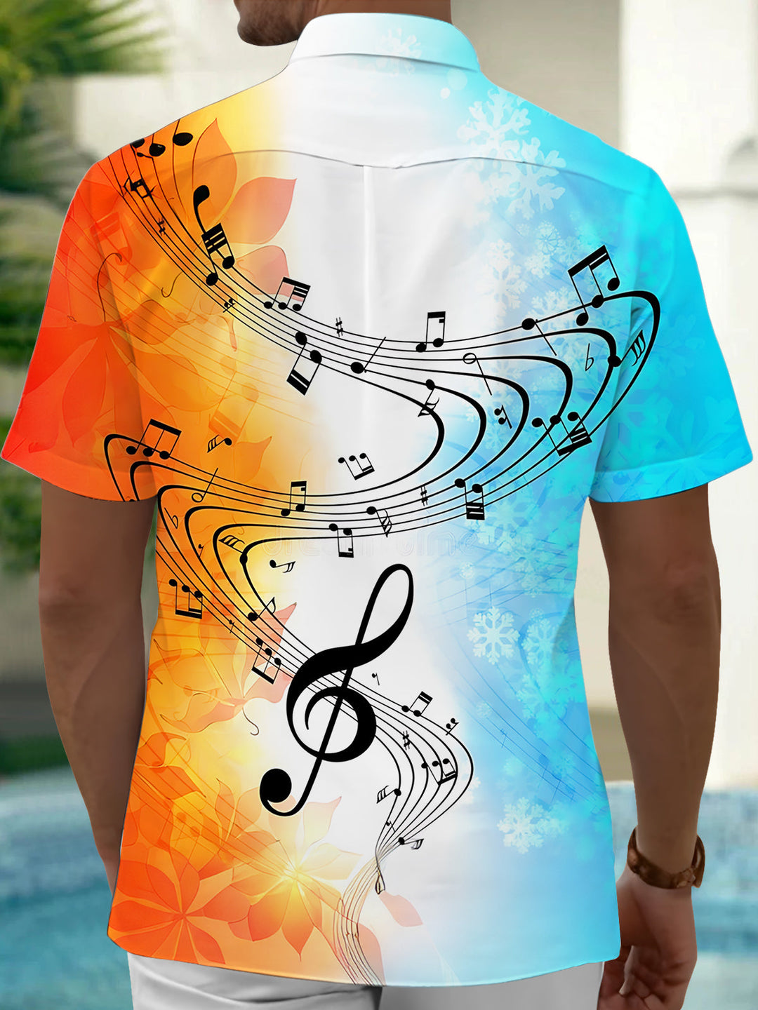 Oceanlyte Men's Graphic Musical Notes Print Short Sleeve Shirt with Chest Pocket