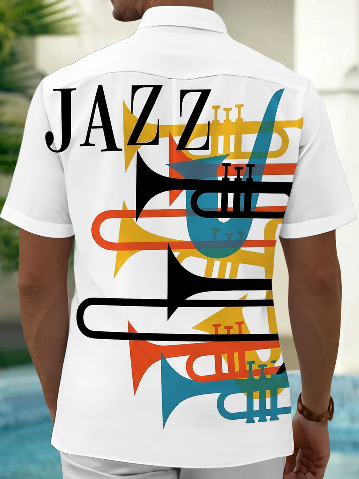 Oceanlyte Men's Graphic Musical Instruments Print Short Sleeve Shirt with Chest Pocket