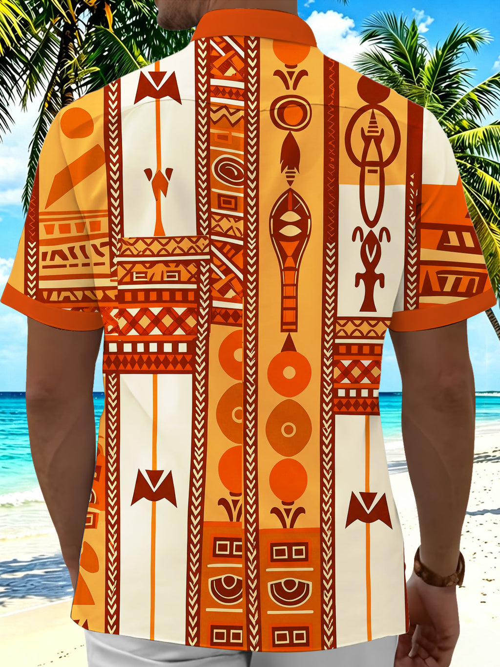 Oceanlyte Men's Hawaiian Tribal Geometric Pattern Short Sleeve Shirt with Chest Pocket