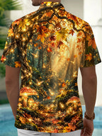 Oceanlyte Men's Short Sleeve Shirt - Autumn Forest With Glowing Mushrooms And Butterflies Print with Chest Pocket