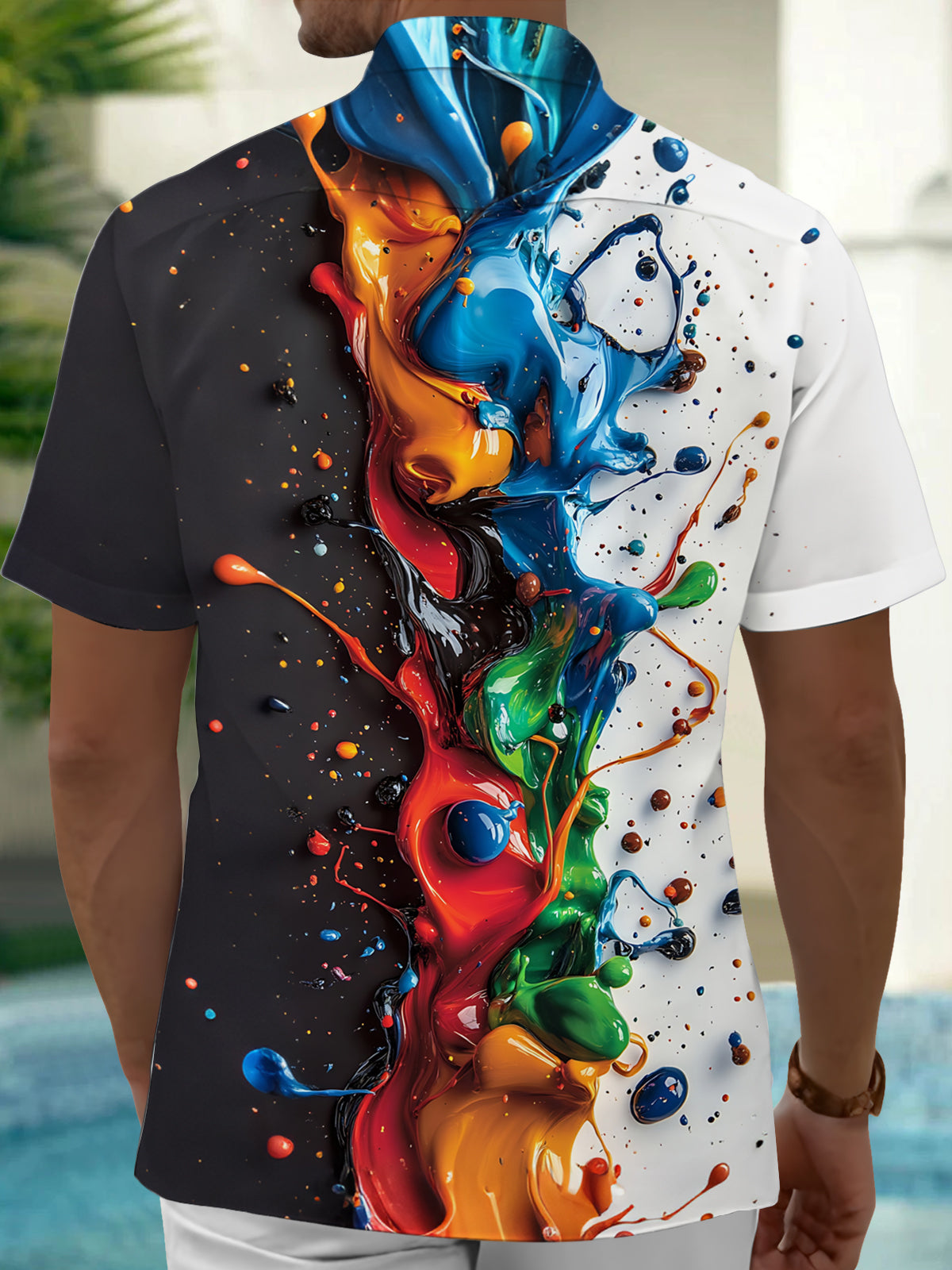 Oceanlyte Men's Printed Colorful Paint Splatter Print Short Sleeve Shirt with Chest Pocket