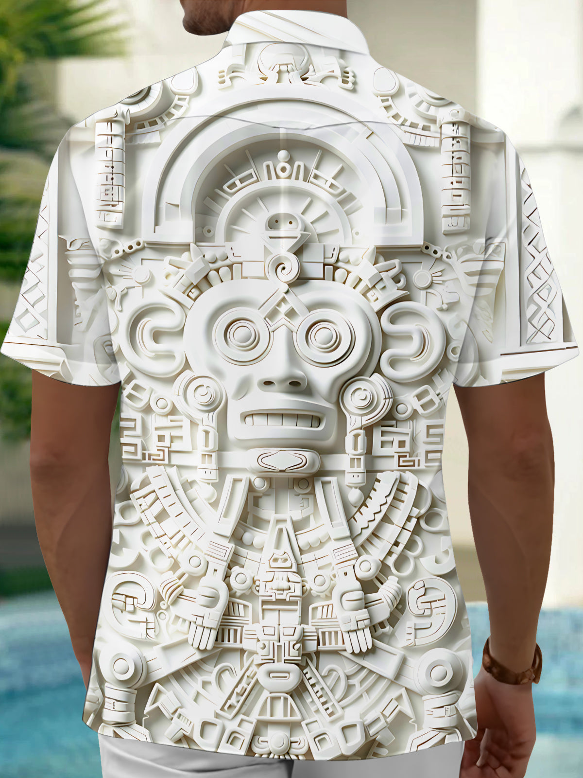 Oceanlyte Mayan Stone Carving Mask Men's Short Sleeve Shirt with Chest Pocket