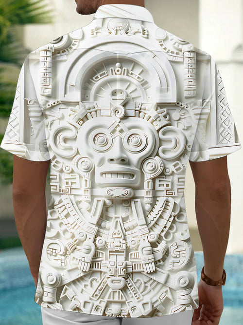 Oceanlyte Mayan Stone Carving Mask Men's Short Sleeve Shirt with Chest Pocket