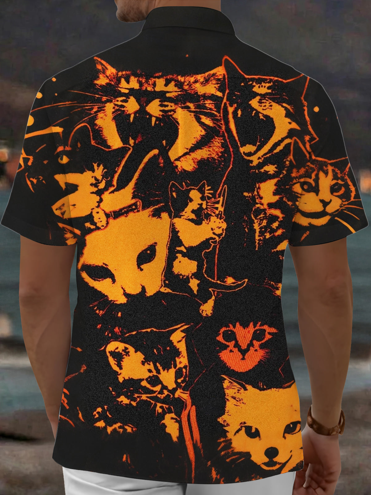 Oceanlyte Men's Hawaiian Cat Faces Print Short Sleeve Shirt with Chest Pocket