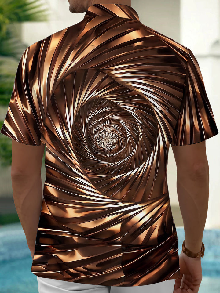 Oceanlyte Men's 3D Metallic Bronze Swirl Print Short Sleeve Shirt with Chest Pocket