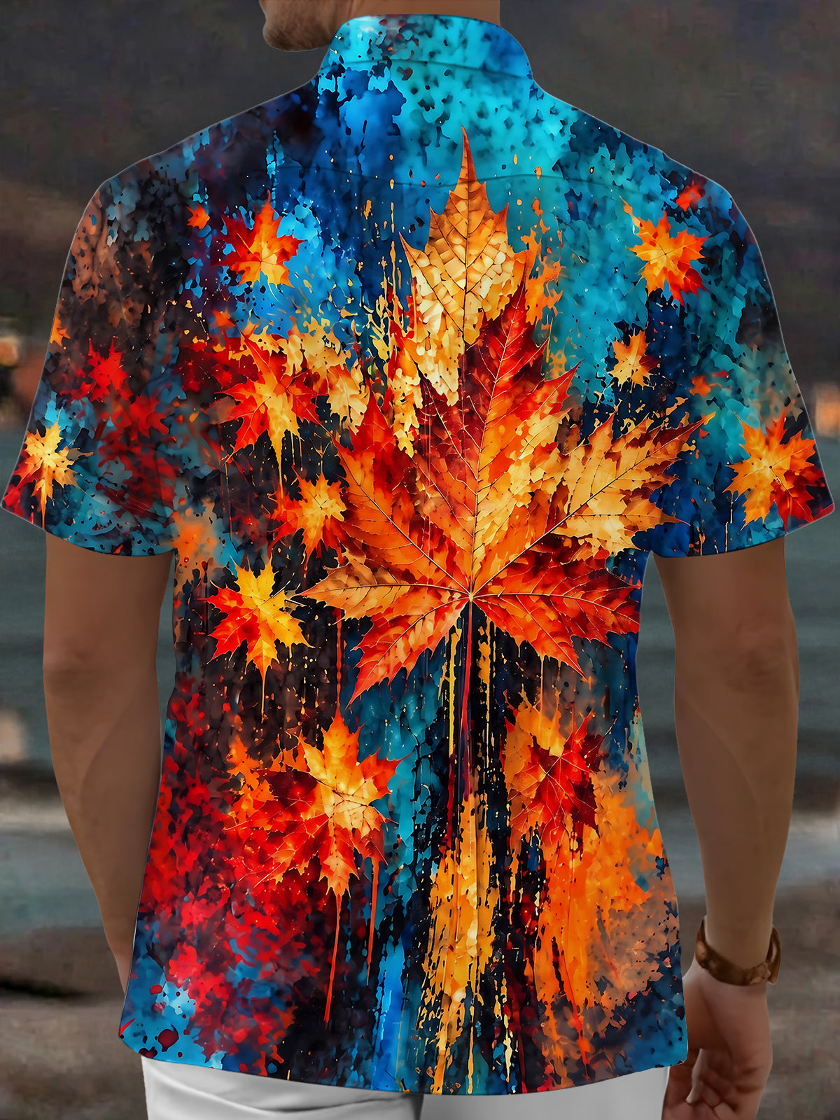 Oceanlyte Men's Hawaiian Maple Leaf Autumn Pattern Short Sleeve Shirt with Chest Pocket