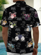 Oceanlyte Men's Hawaiian Drum Set Pattern Short Sleeve Shirt with Chest Pocket