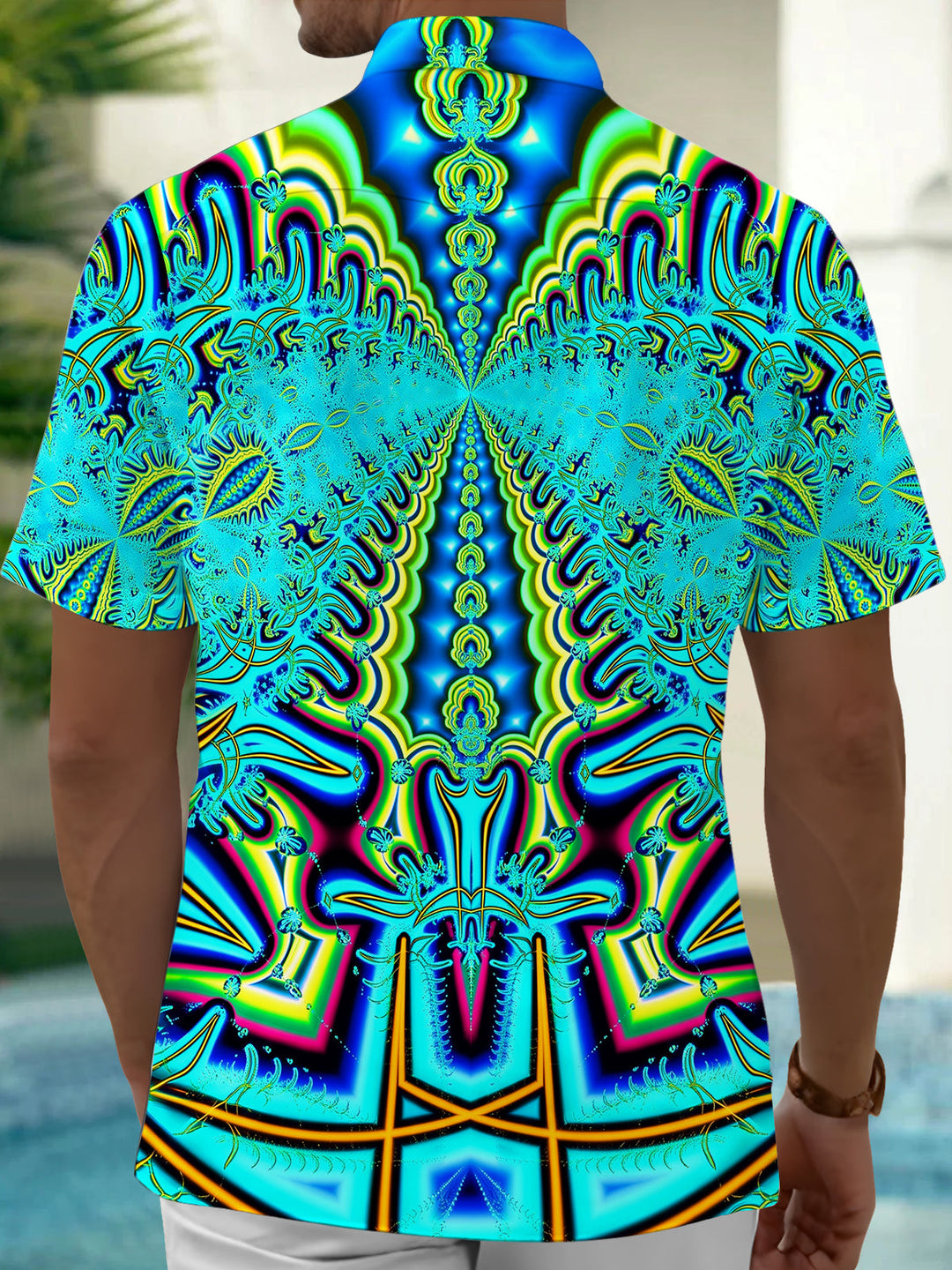 Oceanlyte Men's Hawaiian Mandala Pattern Short Sleeve Shirt with Chest Pocket