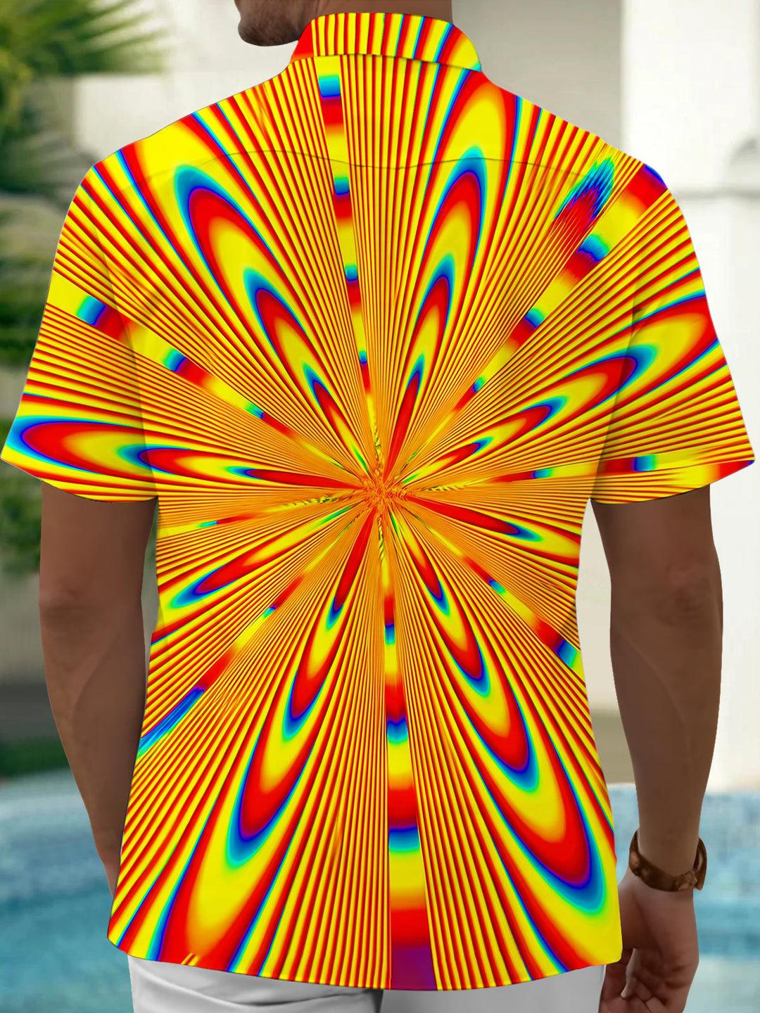 Oceanlyte Men's Graphic Abstract Psychedelic Radiating Line Print Short Sleeve Button Down Shirt with Chest Pocket