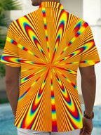 Oceanlyte Men's Graphic Abstract Psychedelic Radiating Line Print Short Sleeve Button Down Shirt with Chest Pocket
