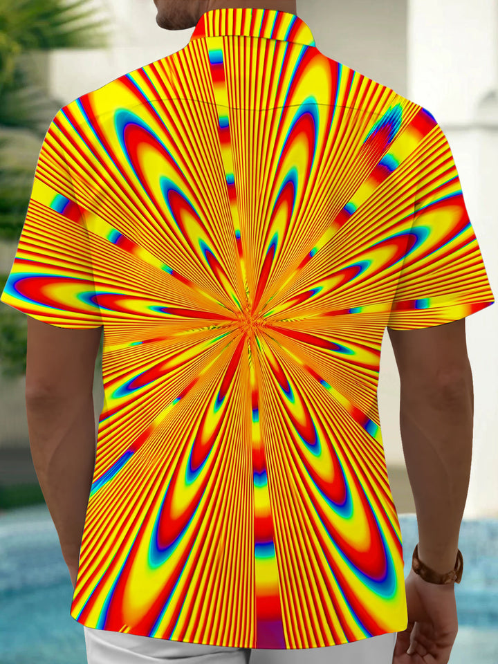 Oceanlyte Men's Graphic Abstract Psychedelic Radiating Line Print Short Sleeve Button Down Shirt with Chest Pocket