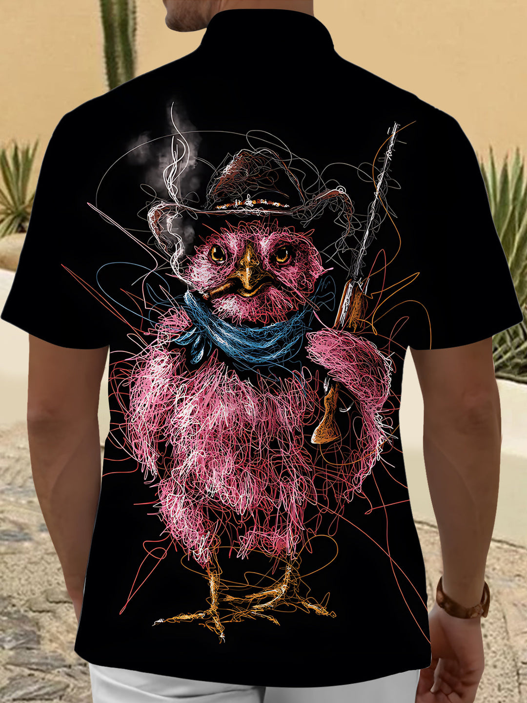 Oceanlyte Men's Graphic Western Cowboy Owl Print Short Sleeve Shirt with Chest Pocket