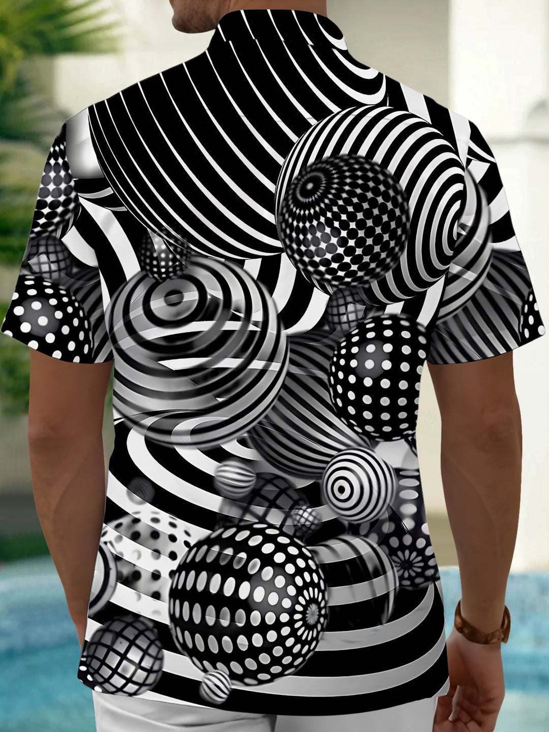 Oceanlyte Men's 3D 3D Abstract Spheres Print Short Sleeve Shirt with Chest Pocket