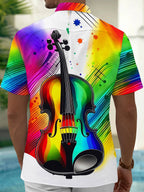 Oceanlyte Men's Graphic Rainbow Violin Print Short Sleeve Shirt with Chest Pocket