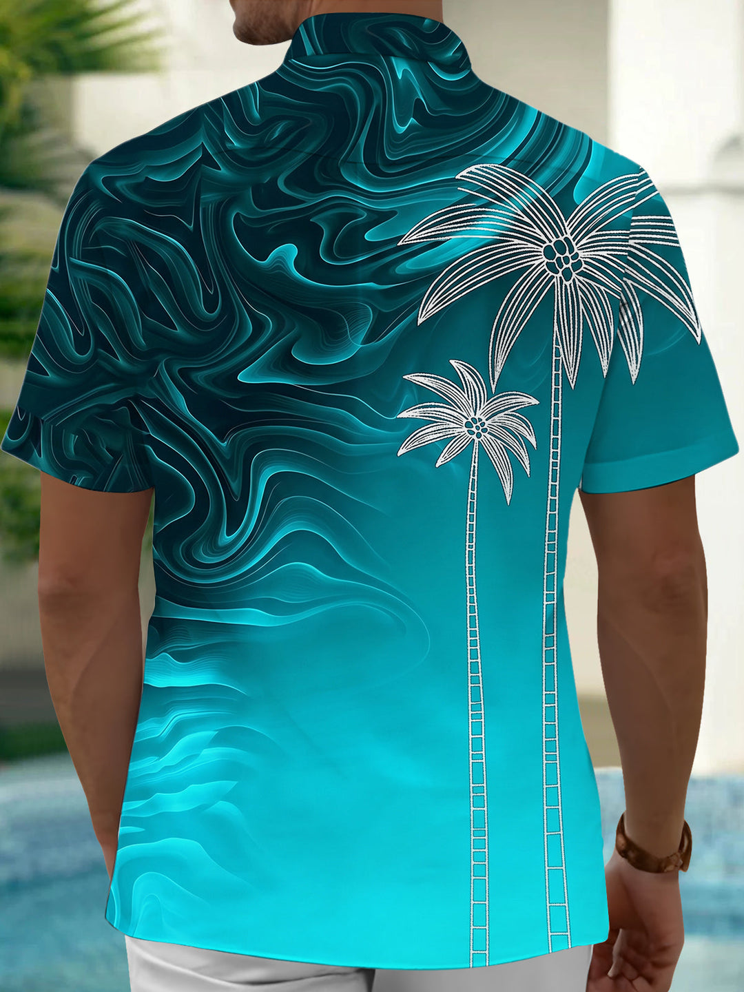 Oceanlyte Men's Hawaiian Palm Tree Outline Print Short Sleeve Shirt with Chest Pocket