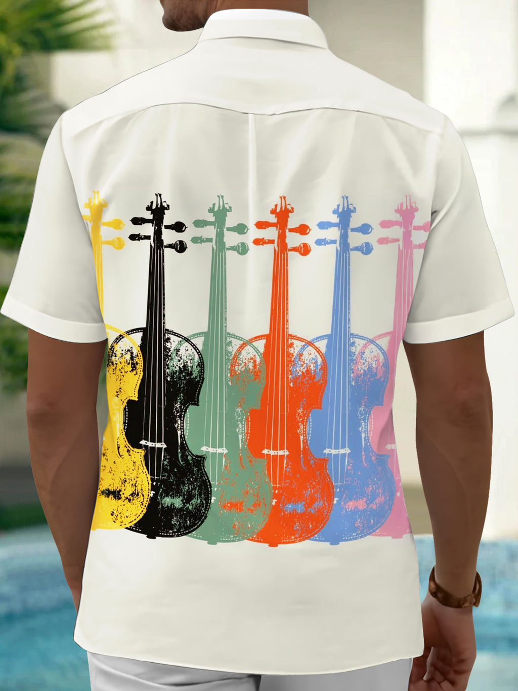 Oceanlyte Men's Printed Colorful Violin Print Short Sleeve Shirt with Chest Pocket