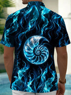 Oceanlyte Men's Hawaiian Nautilus Shell And Seaweed Print Short Sleeve Shirt with Chest Pocket