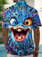 Oceanlyte Men's Hawaiian Funny Puffer Fish With Bubbles Print Short Sleeve Shirt with Chest Pocket
