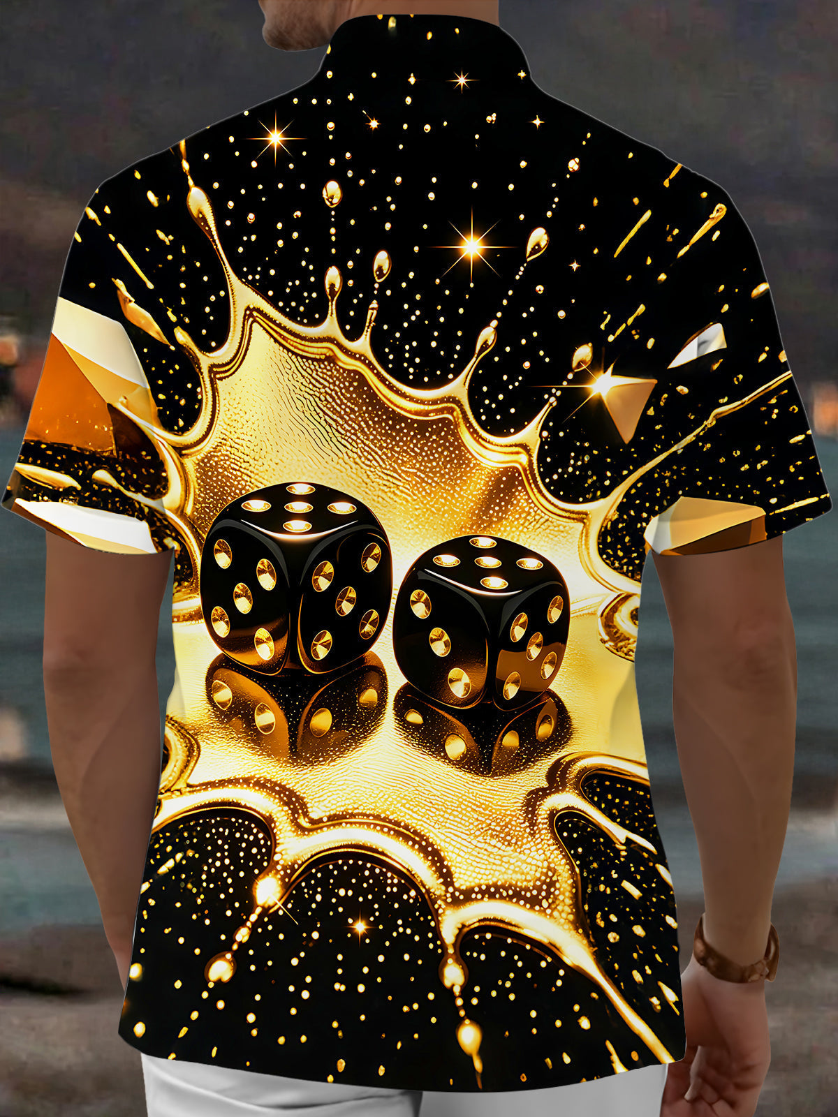 Oceanlyte Men's Printed Gold Dice Splash Print Short Sleeve Shirt with Chest Pocket