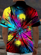 Oceanlyte Men's Tie Dye Colorful Abstract Radial Burst Print Short Sleeve Shirt with Chest Pocket