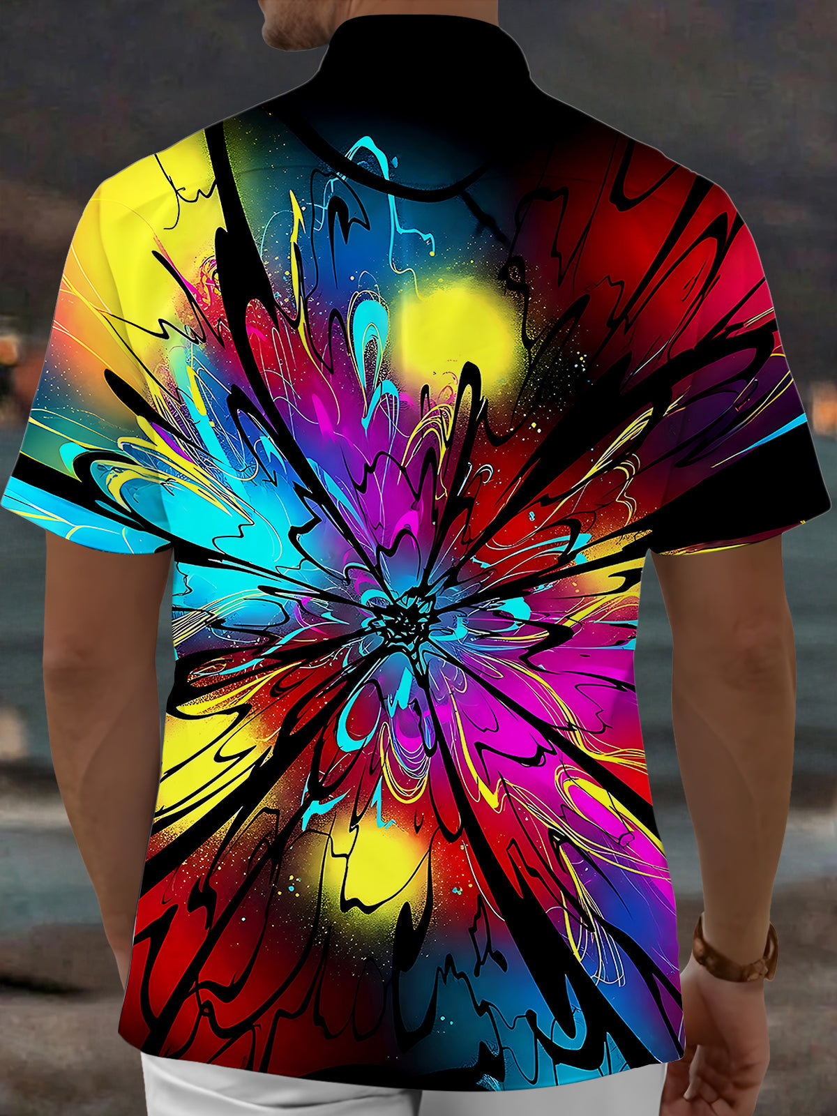 Oceanlyte Men's Tie Dye Colorful Abstract Radial Burst Print Short Sleeve Shirt with Chest Pocket