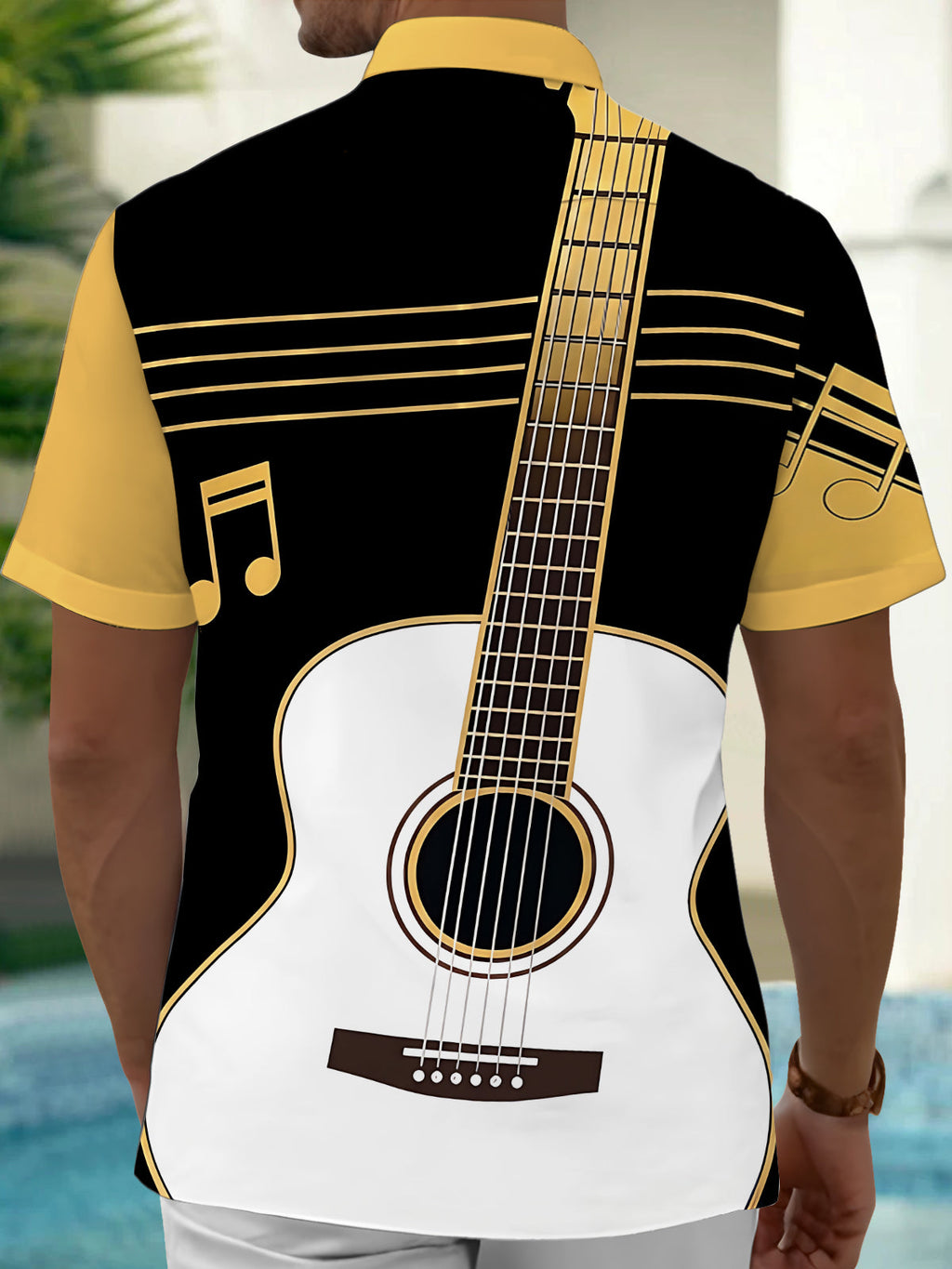Oceanlyte Men's Graphic Guitar Print Musical Notes Print Short Sleeve Shirt with Chest Pocket