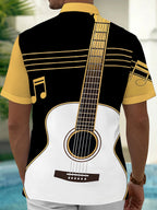 Oceanlyte Men's Graphic Guitar Print Musical Notes Print Short Sleeve Shirt with Chest Pocket