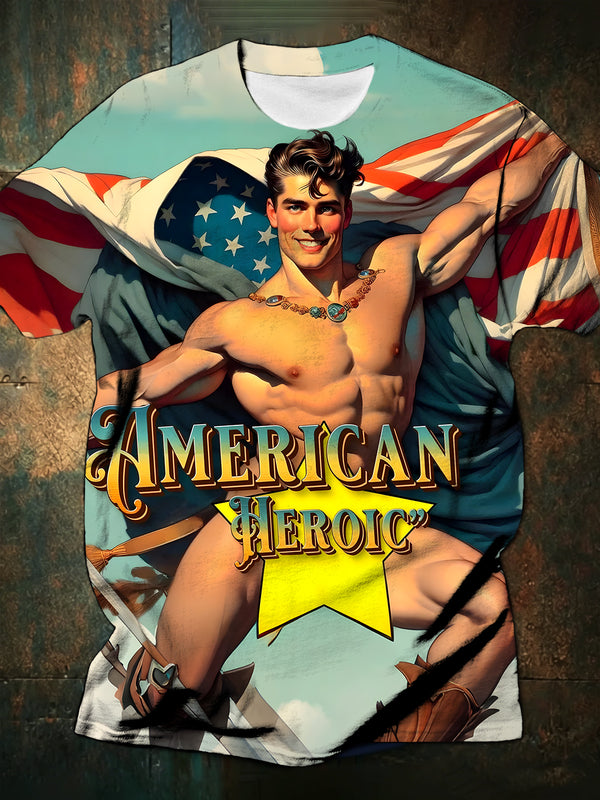 Retro American Heroic Printed Short Sleeve Men's T-shirt