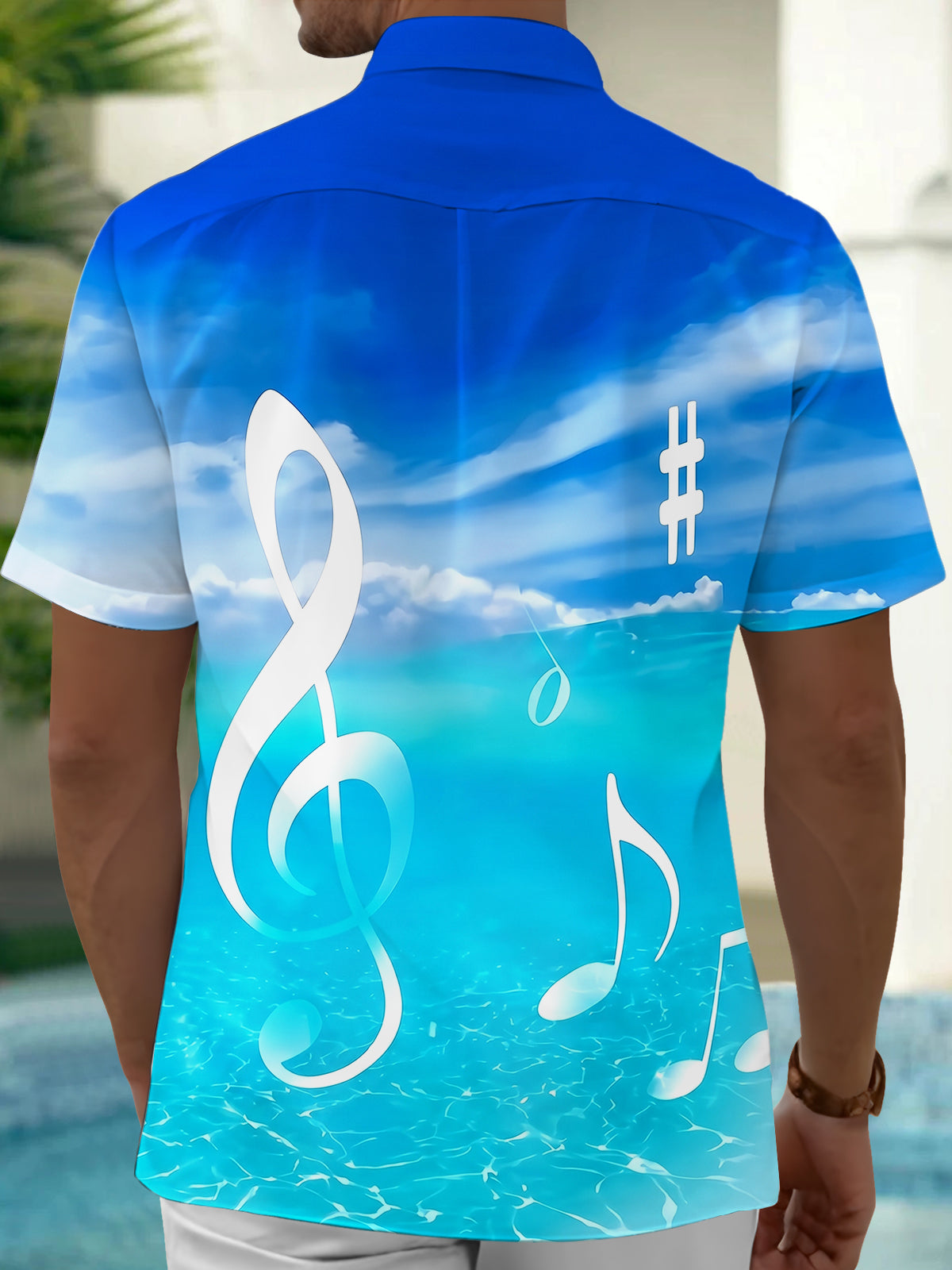 Oceanlyte Men's Hawaiian Ocean Sky Gradient Print Short Sleeve Shirt with Chest Pocket
