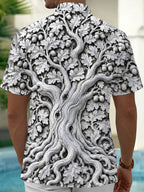 Oceanlyte Men's 3D 3D Oak Tree Bark And Acorns Print Short Sleeve Shirt with Chest Pocket