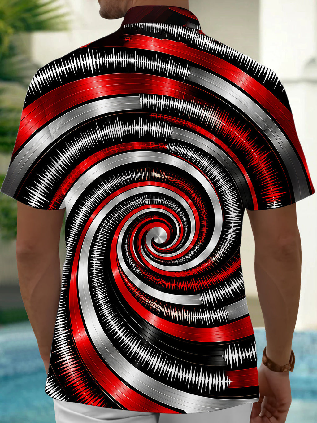 Oceanlyte Men's Abstract Sound Wave Spiral Pattern Short Sleeve Shirt with Chest Pocket