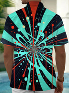 Oceanlyte Men's Graphic Abstract Spiral Geometric Lines Print Short Sleeve Shirt with Chest Pocket
