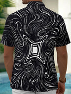 Oceanlyte Men's Abstract Swirling Black And White Lines Print Short Sleeve Shirt with Chest Pocket