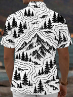 Oceanlyte Men's Short Sleeve Shirt - Mountain Landscape With Pine Trees And Topographic Lines Print with Chest Pocket