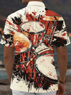 Oceanlyte Men's Graphic Drum Set Print Music Instrument Print Short Sleeve Shirt with Chest Pocket